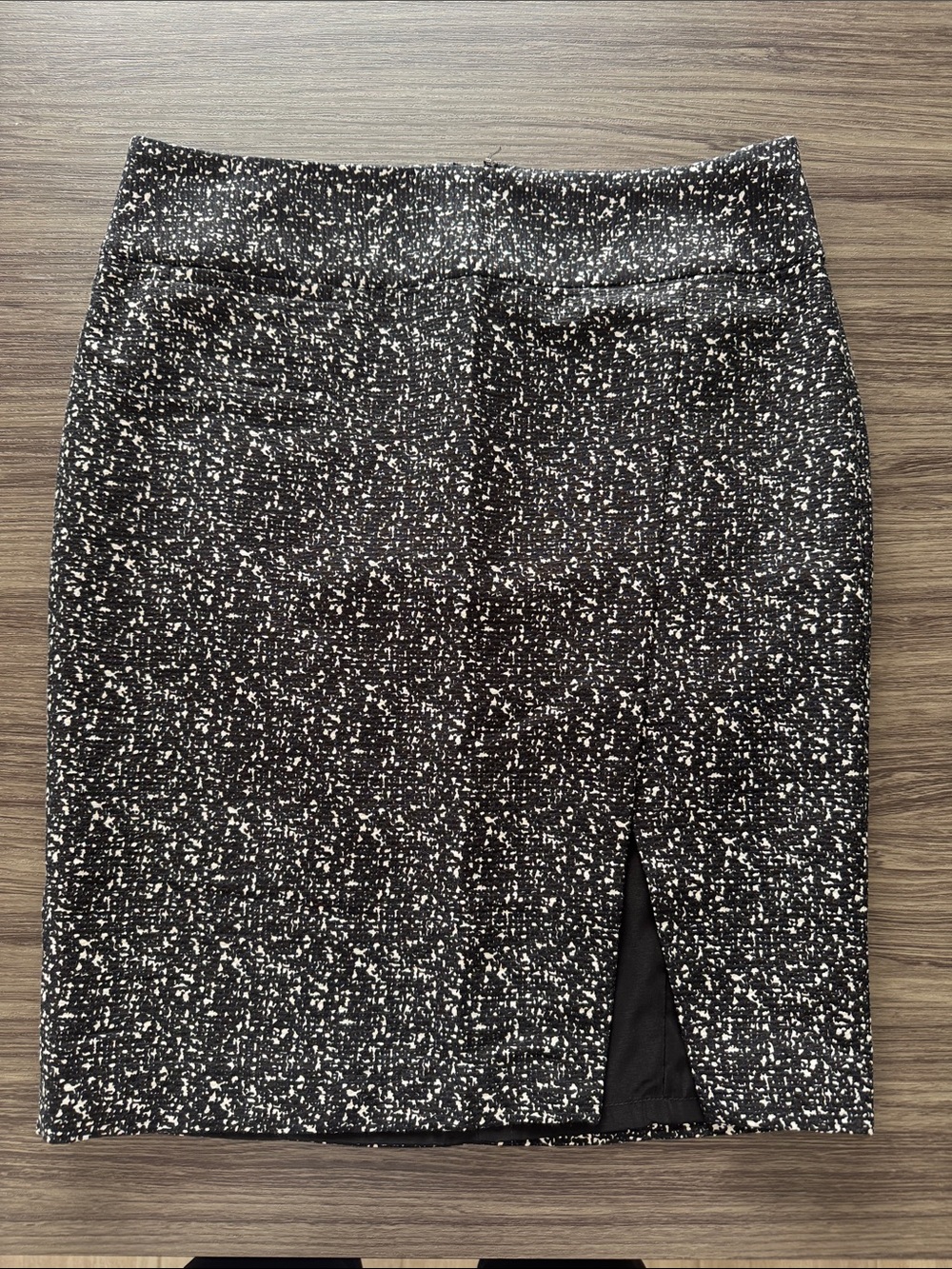 Express Black and White Tweed Pencil Skirt with Front Slit